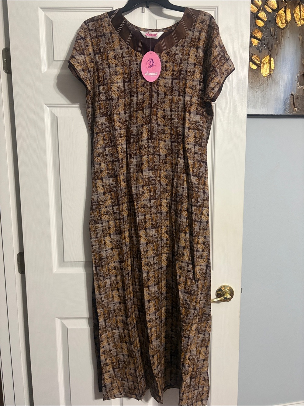 ShanShar Brown Paisley Maxi night Dress